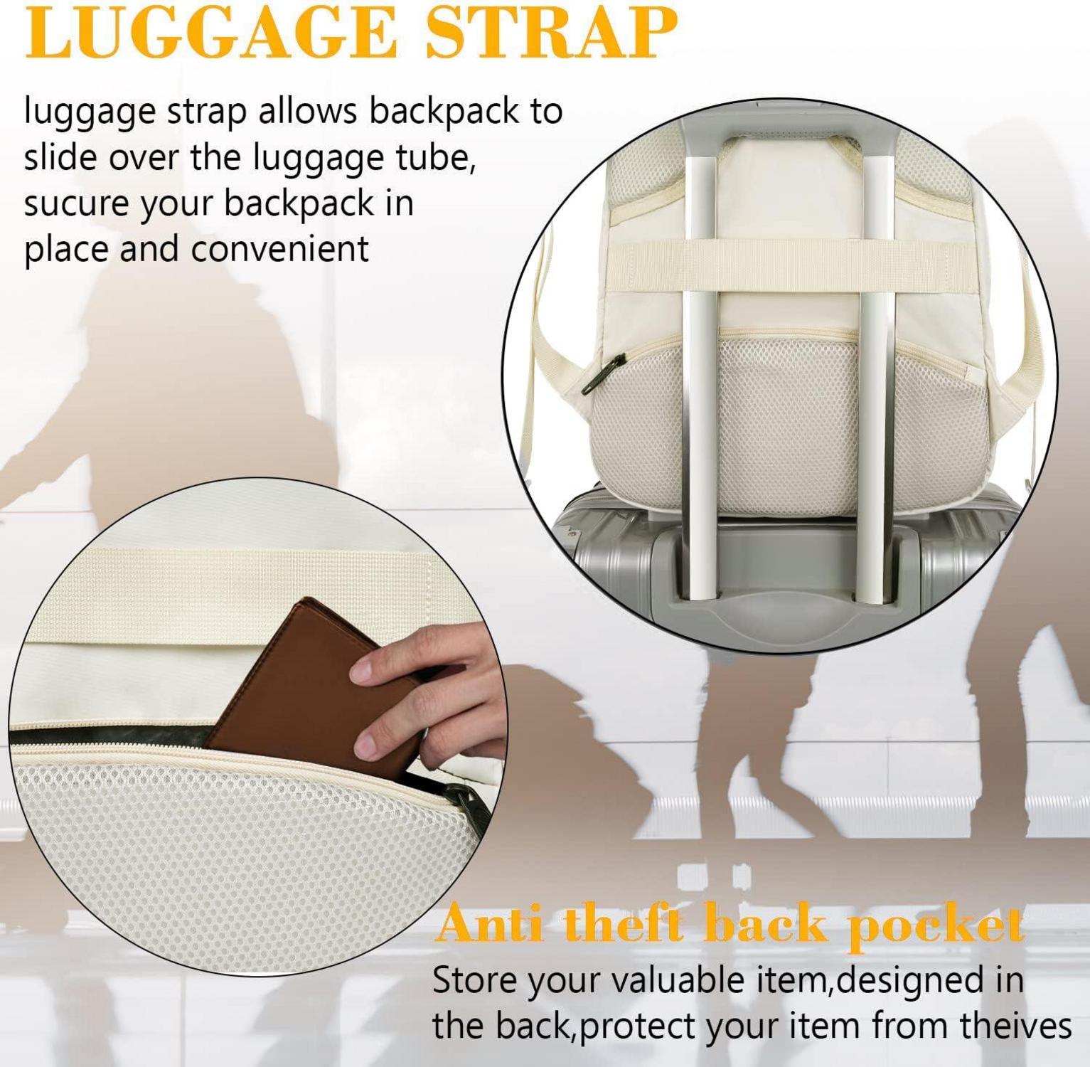 Laptop Rucksack 15,6 Zoll USB Ladeanschluss Notebook Damen Herren Beige