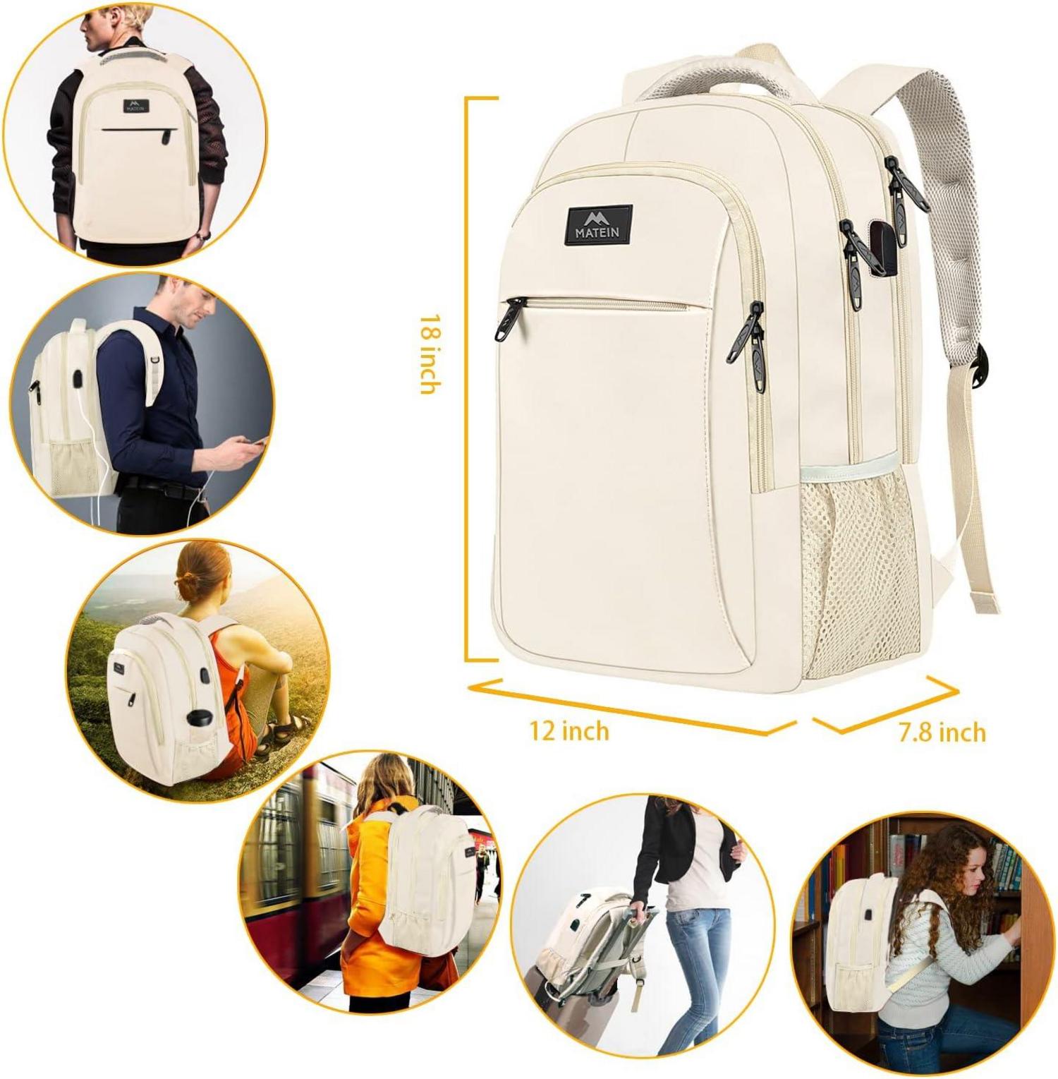 Laptop Rucksack 15,6 Zoll USB Ladeanschluss Notebook Damen Herren Beige