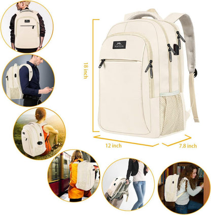 Laptop Rucksack 15,6 Zoll USB Ladeanschluss Notebook Damen Herren Beige