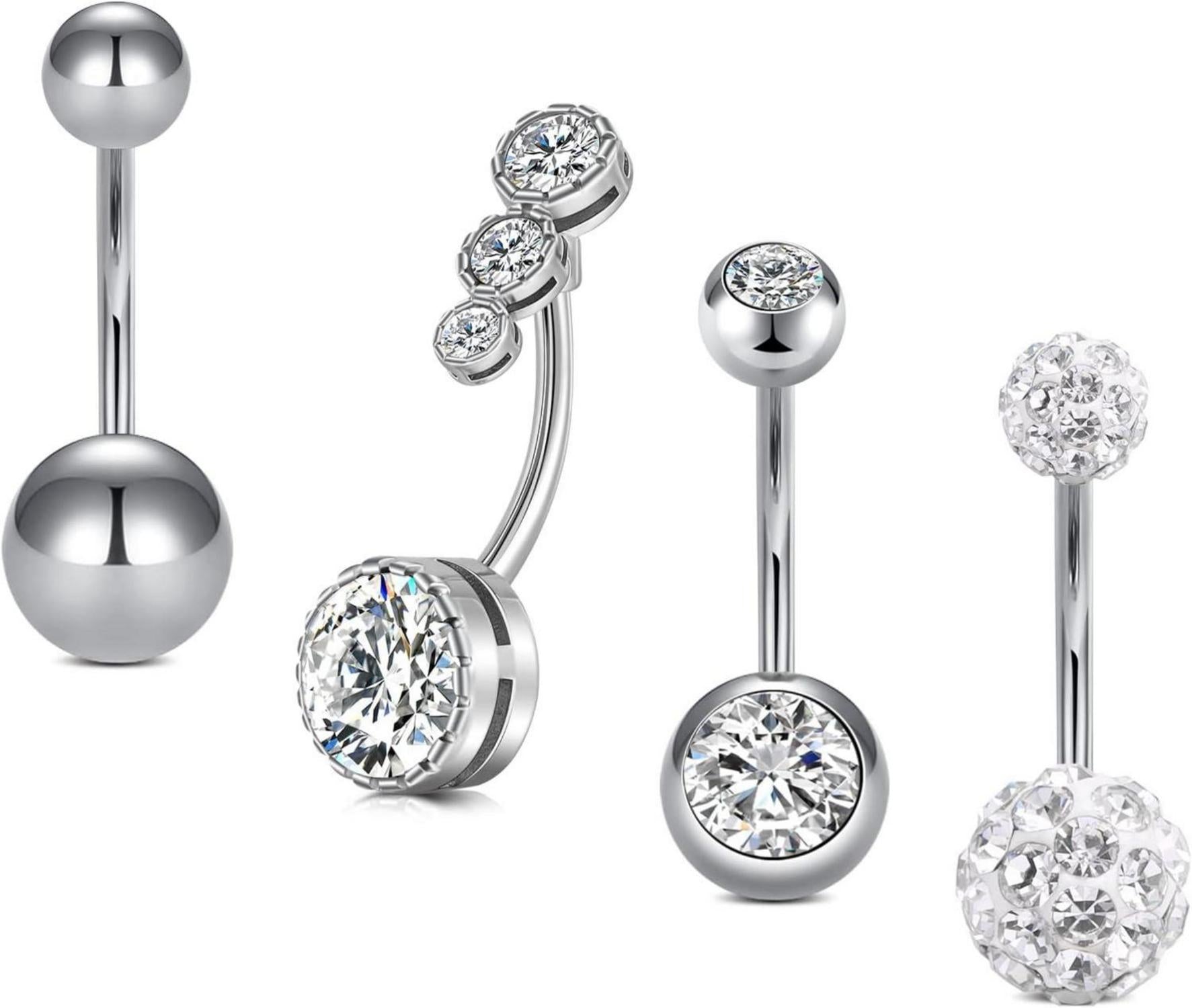 4er Set Bauchnabelpiercing Chirurgenstahl Marmor Opal 14G 12mm