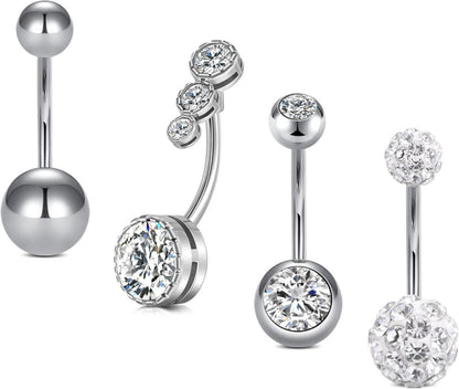 4er Set Bauchnabelpiercing Chirurgenstahl Marmor Opal 14G 12mm