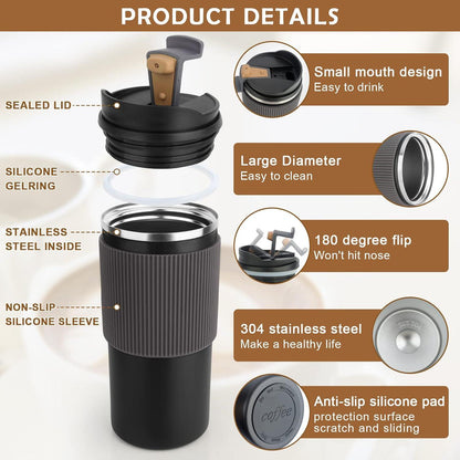 Isolierbecher Thermobecher 450ml Edelstahl Reisebecher mit Strohhalm