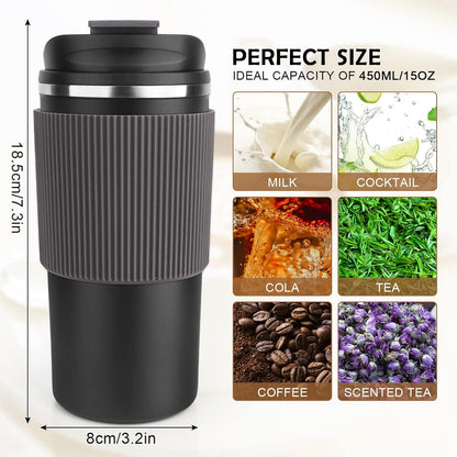 Thermobecher 450ml Isolierbecher Edelstahl mit Deckel Tea Coffee Travel Mug