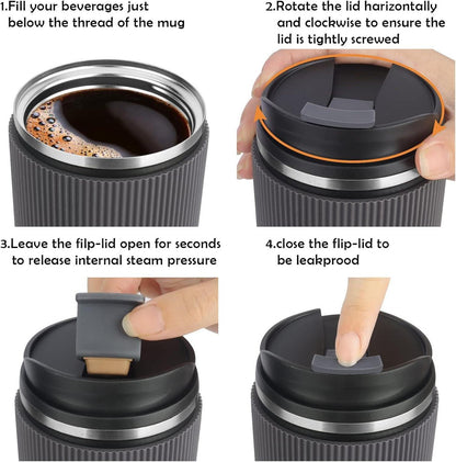 CS COSDDI Thermobecher Isolierbecher Kaffeebecher to Go 450ml Schwarz