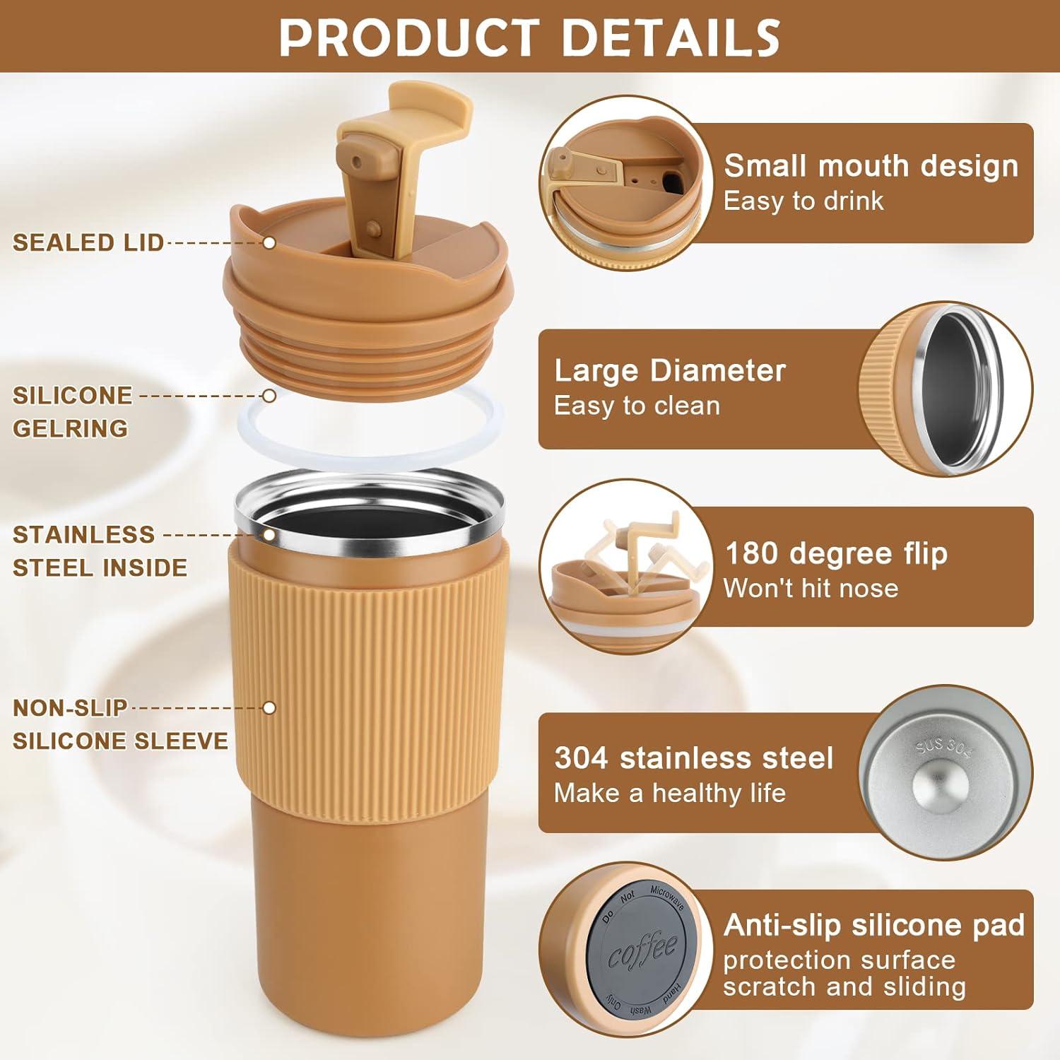 CS COSDDI Thermobecher Isolierbecher 450ml Kaffeebecher to Go auslaufsicher mit Deckel