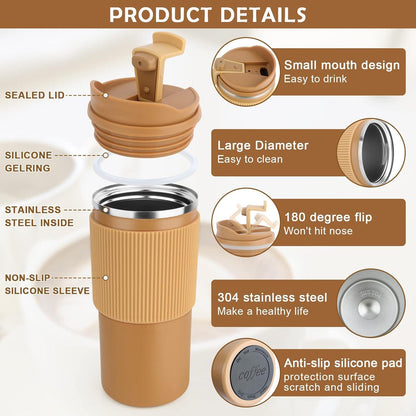 CS COSDDI Thermobecher Isolierbecher 450ml Kaffeebecher to Go auslaufsicher mit Deckel