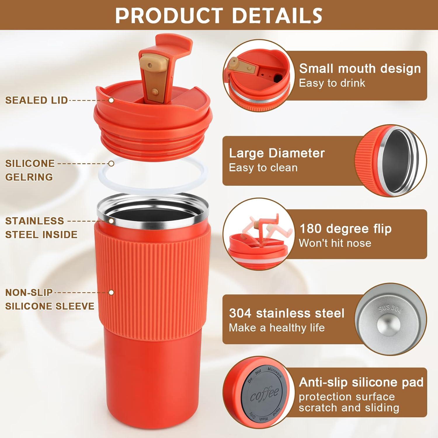 CS COSDDI Thermobecher 450ml Isolierbecher Kaffeebecher to Go Red