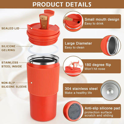 CS COSDDI Thermobecher 450ml Isolierbecher Kaffeebecher to Go Red