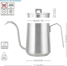 Kaffeekanne Edelstahl 600ml Schwanenhals Handtropfen Silber