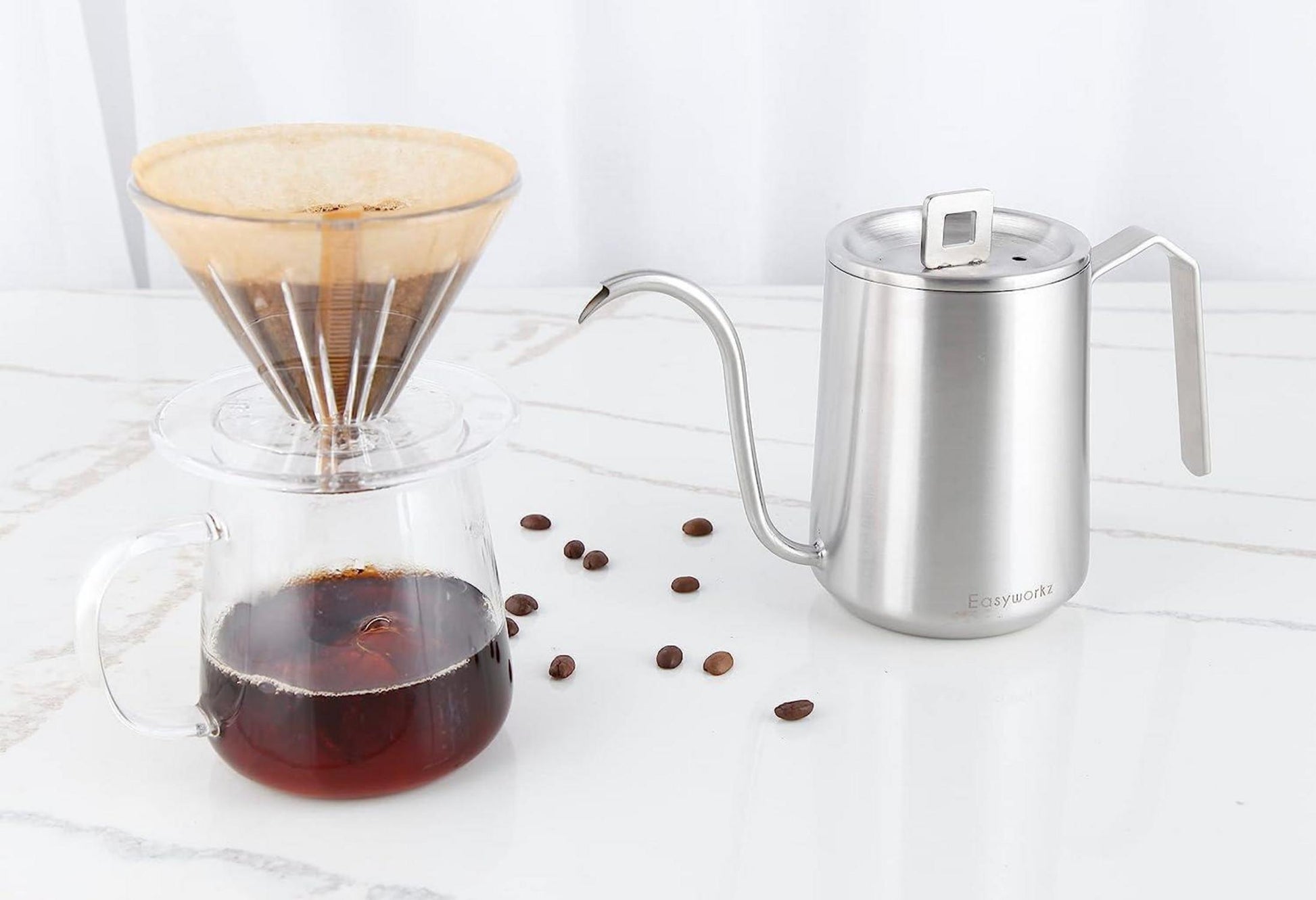 Kaffeekanne Schwanenhals 600ml Edelstahl Handtropfen Ausguss Silber