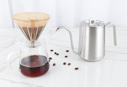 Kaffeekanne Schwanenhals 600ml Edelstahl Handtropfen Ausguss Silber