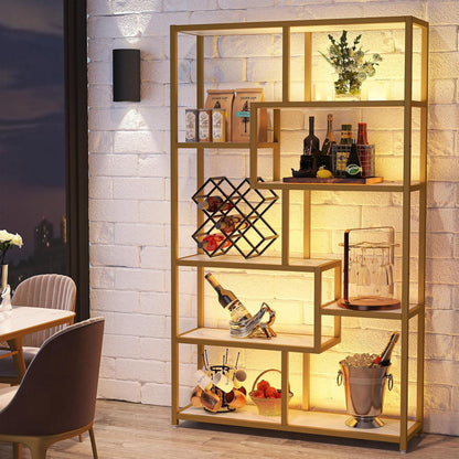 Bücherregal 180cm mit 8 Ablagen, Weiß & Gold, Modernes Design