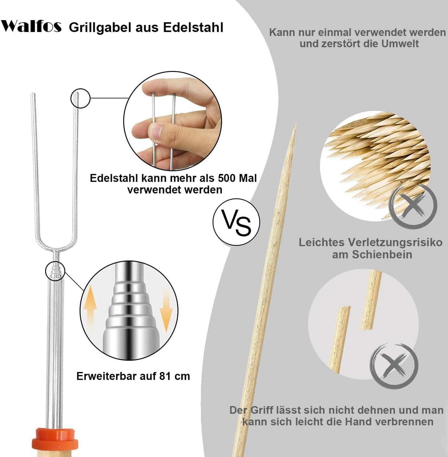 Walfos Teleskop Grillspieße Set Marshmallow Edelstahl 6-teilig
