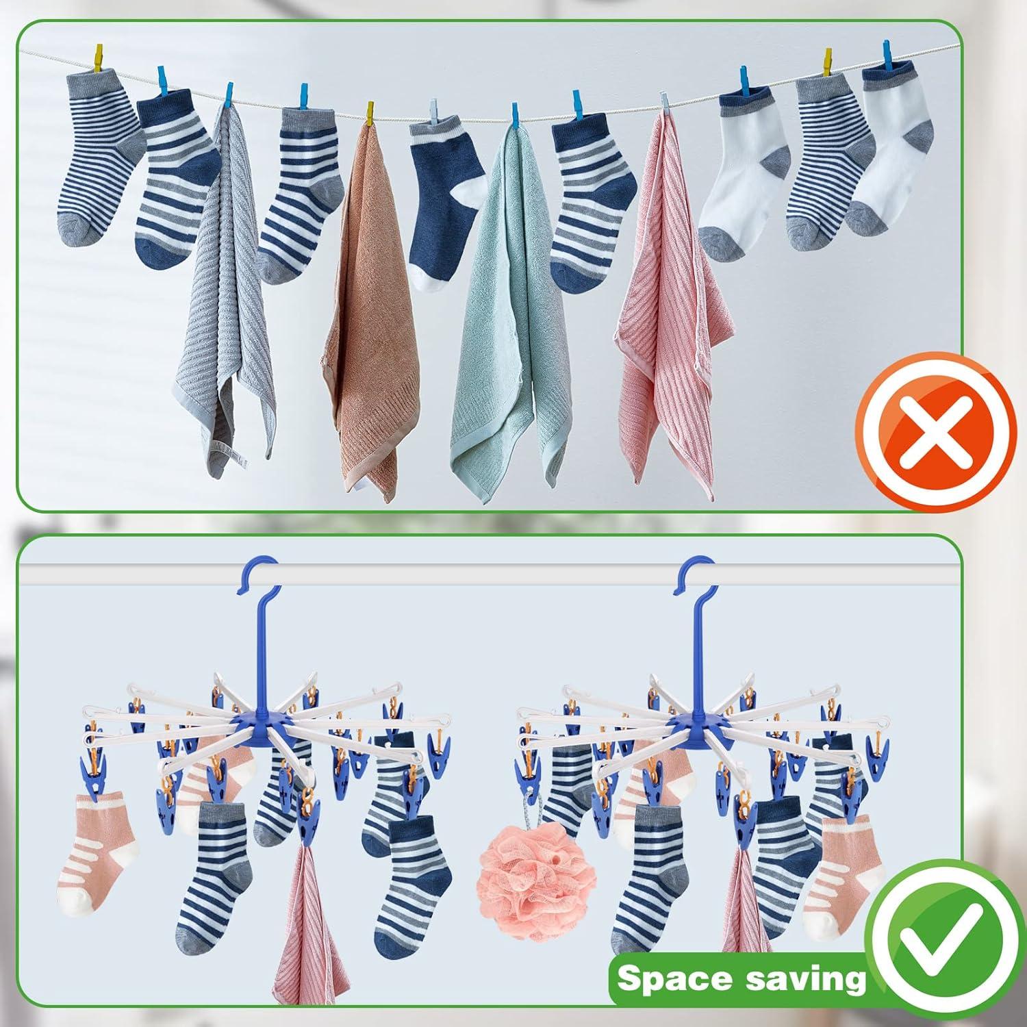 Sockentrockner Wäscheständer 2Stk Faltbarer Kleiderbügel 20 Clips