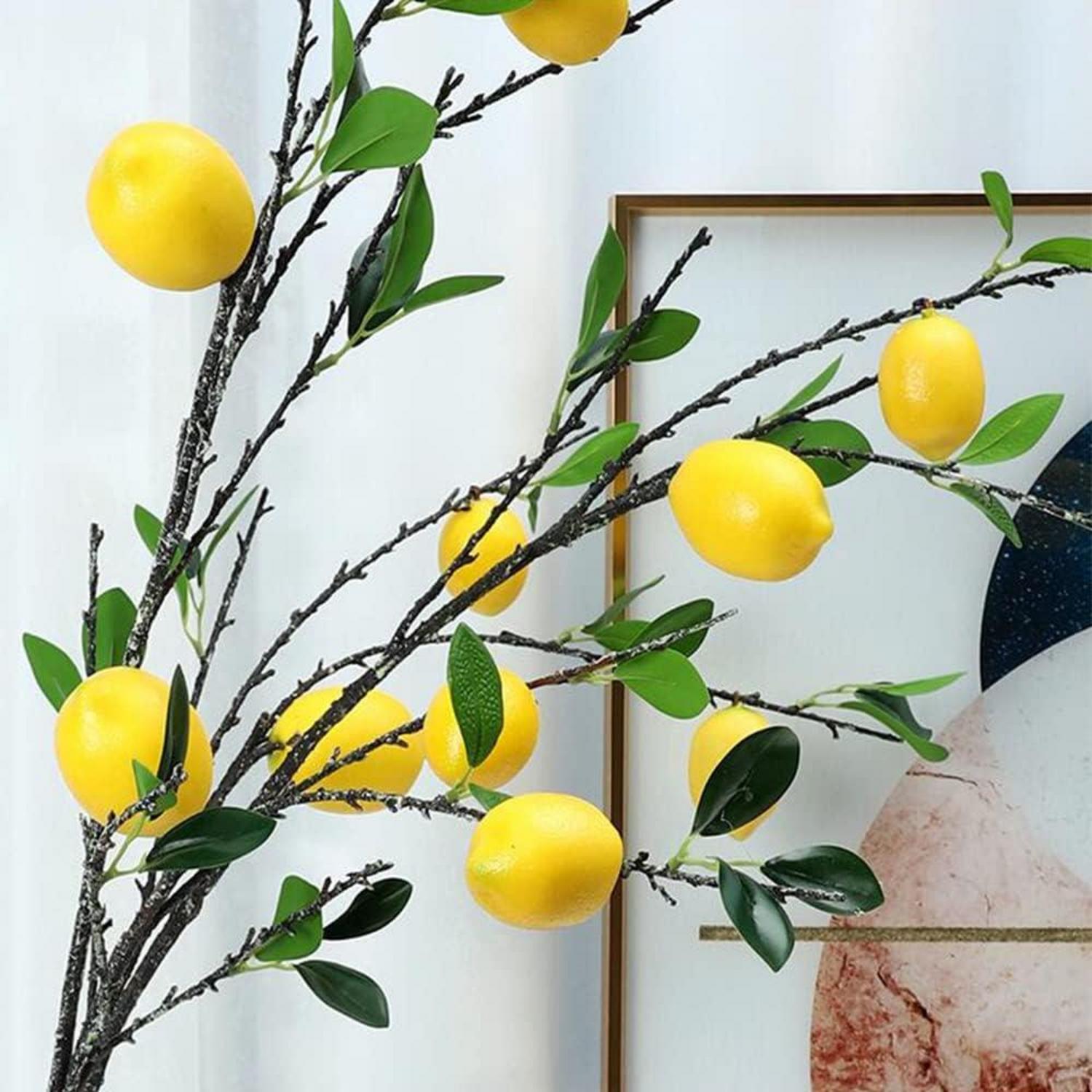 Künstliche Zitrone Zweig Deko 2er Set 80cm Länge Schaum Frucht faux