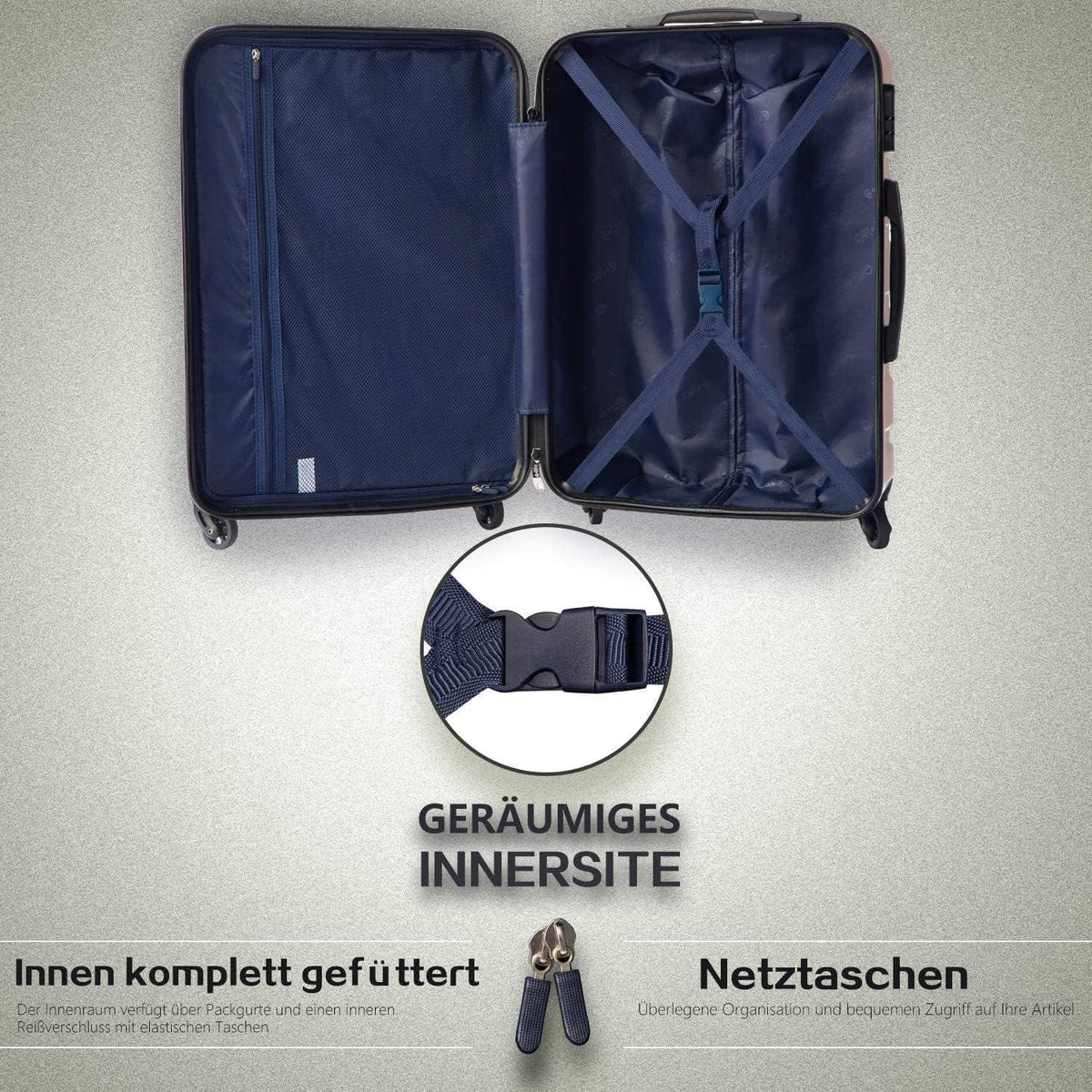 COOLIFE Mittelgroßer Reisekoffer Trolley Blau/Braun 60L