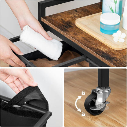 Wäschekorb mit Ablage und Rollen 4x39,8L Oxford-Gewebe Dunkelbraun Schwarz