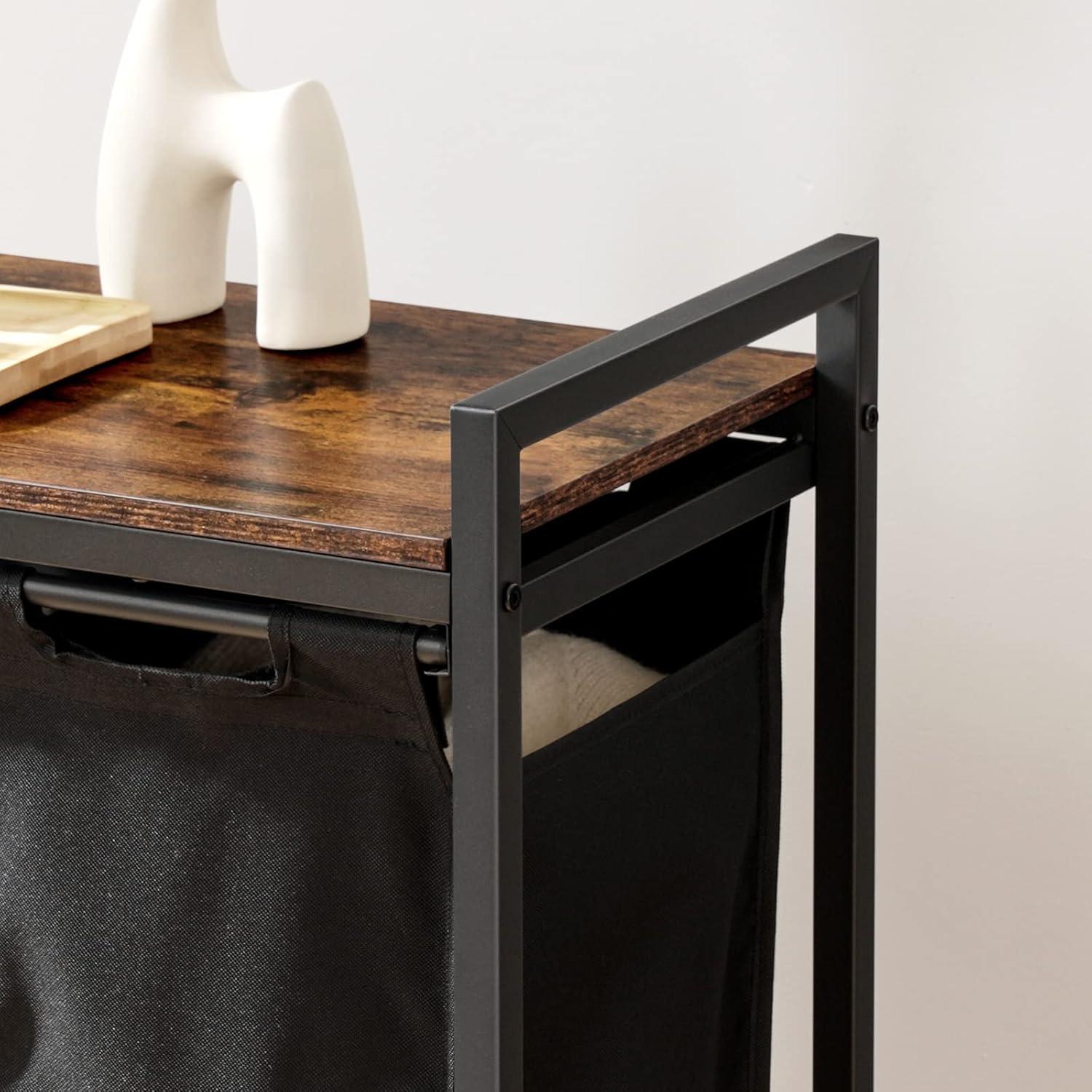 Wäschekorb mit Ablage und Rollen 4x39,8L Oxford-Gewebe Dunkelbraun Schwarz