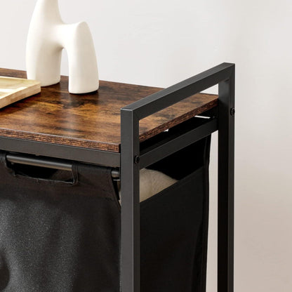 Wäschekorb mit Ablage und Rollen 4x39,8L Oxford-Gewebe Dunkelbraun Schwarz