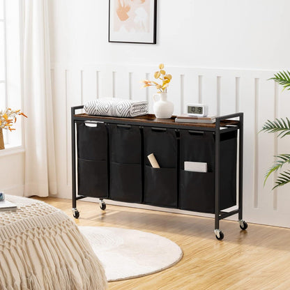 Wäschekorb mit Ablage und Rollen 4 x 39,8 L Oxford-Gewebe Dunkelbraun Schwarz
