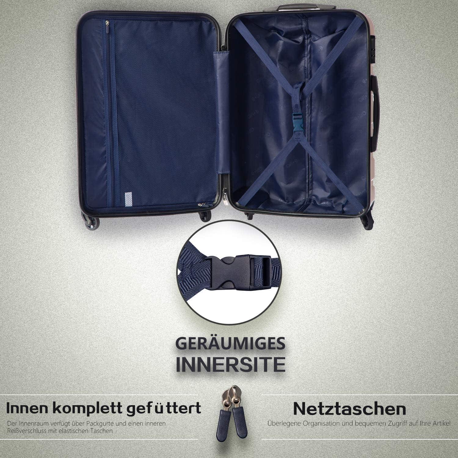 COOLIFE Hartschalen-Koffer Trolley Set TSA-Schloss 4 Rollen Blau/Braun