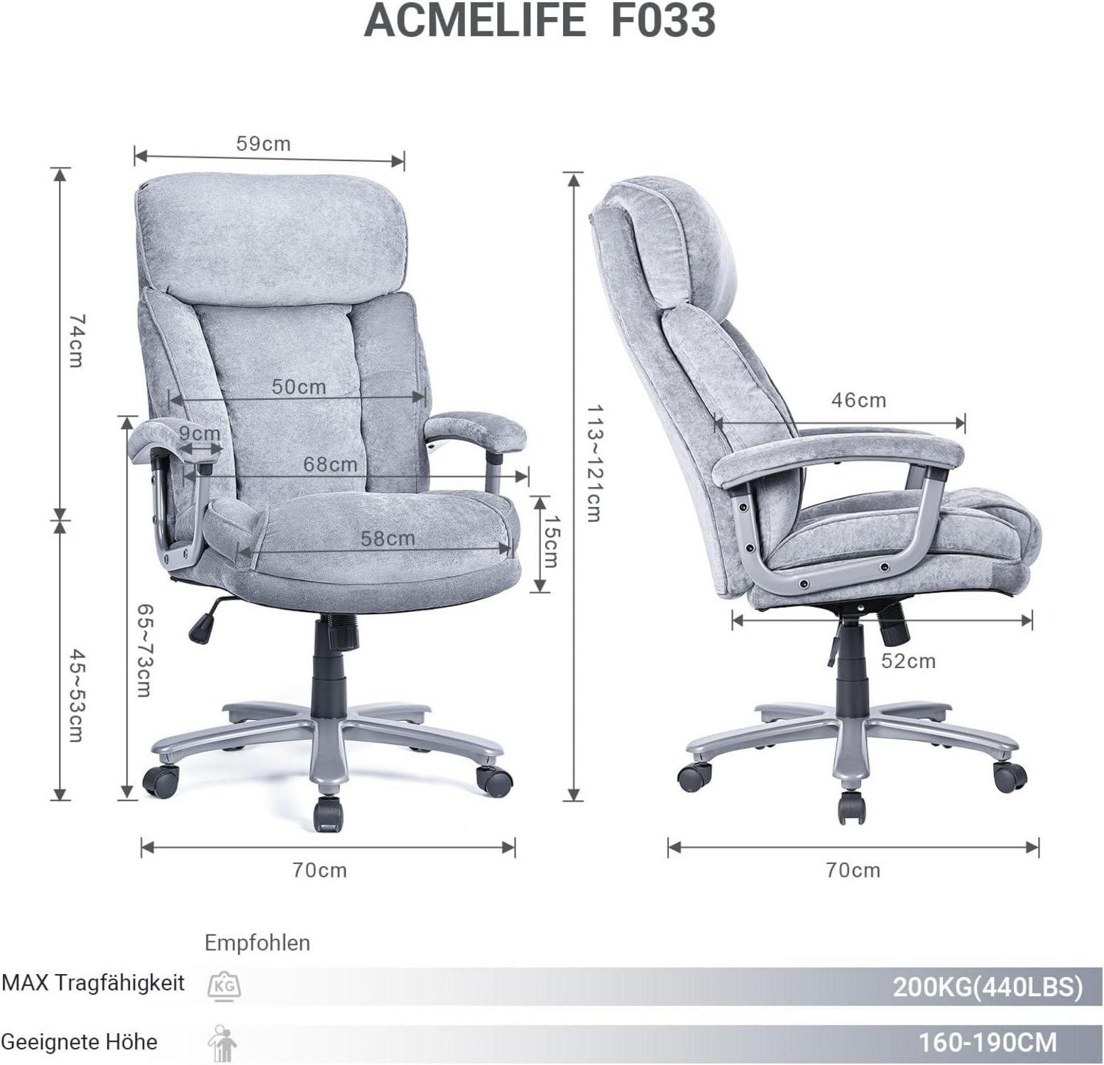 Ergonomischer Chefsessel mit XXL Sitzfläche & 200KG Tragfähigkeit