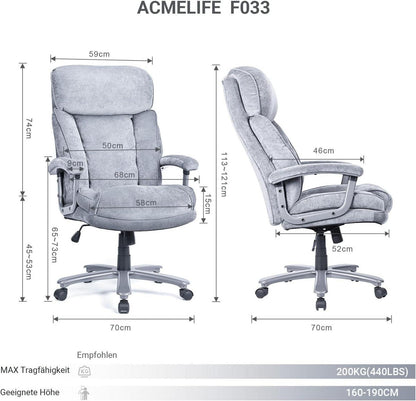 Ergonomischer Chefsessel mit XXL Sitzfläche & 200KG Tragfähigkeit