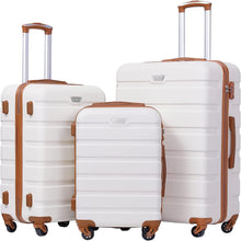 Hartschalen-Koffer Set Weiß/Braun TSA-Schloss 4 Rollen Handgepäck