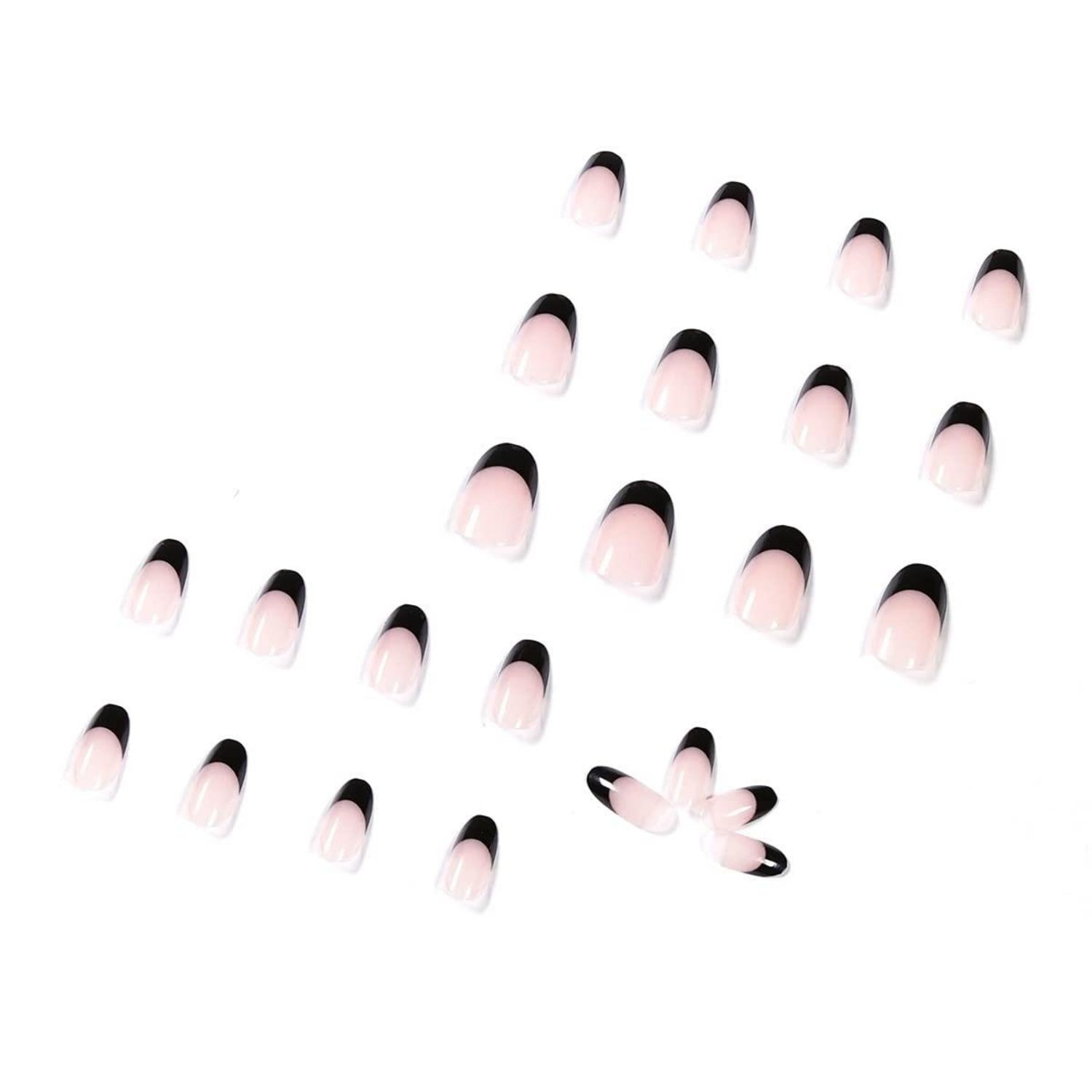 24 Stück Kurze Glossy Schwarz Nude Kunstnägel Press on Nails