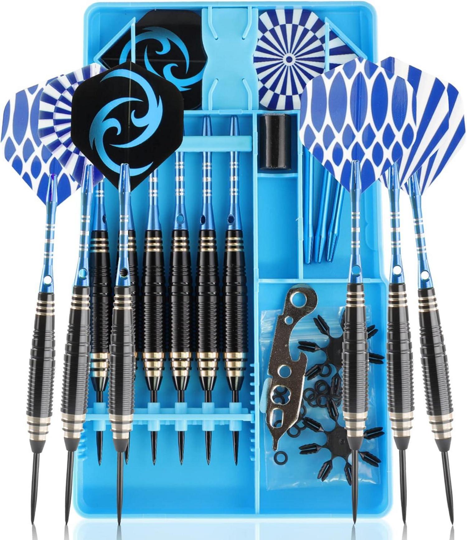 Dartpfeile Steeldarts Set 24g 6 Aluminium Schaft 12 Flights Blue Box