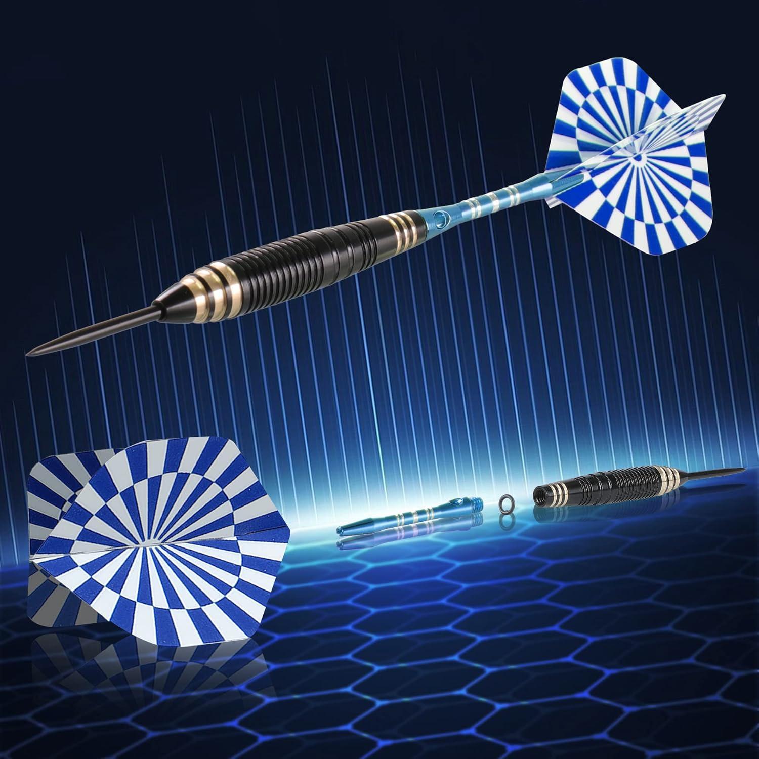 Dartpfeile Steeldarts Set 24g 6 Aluminium Schaft 12 Flights Blue Box