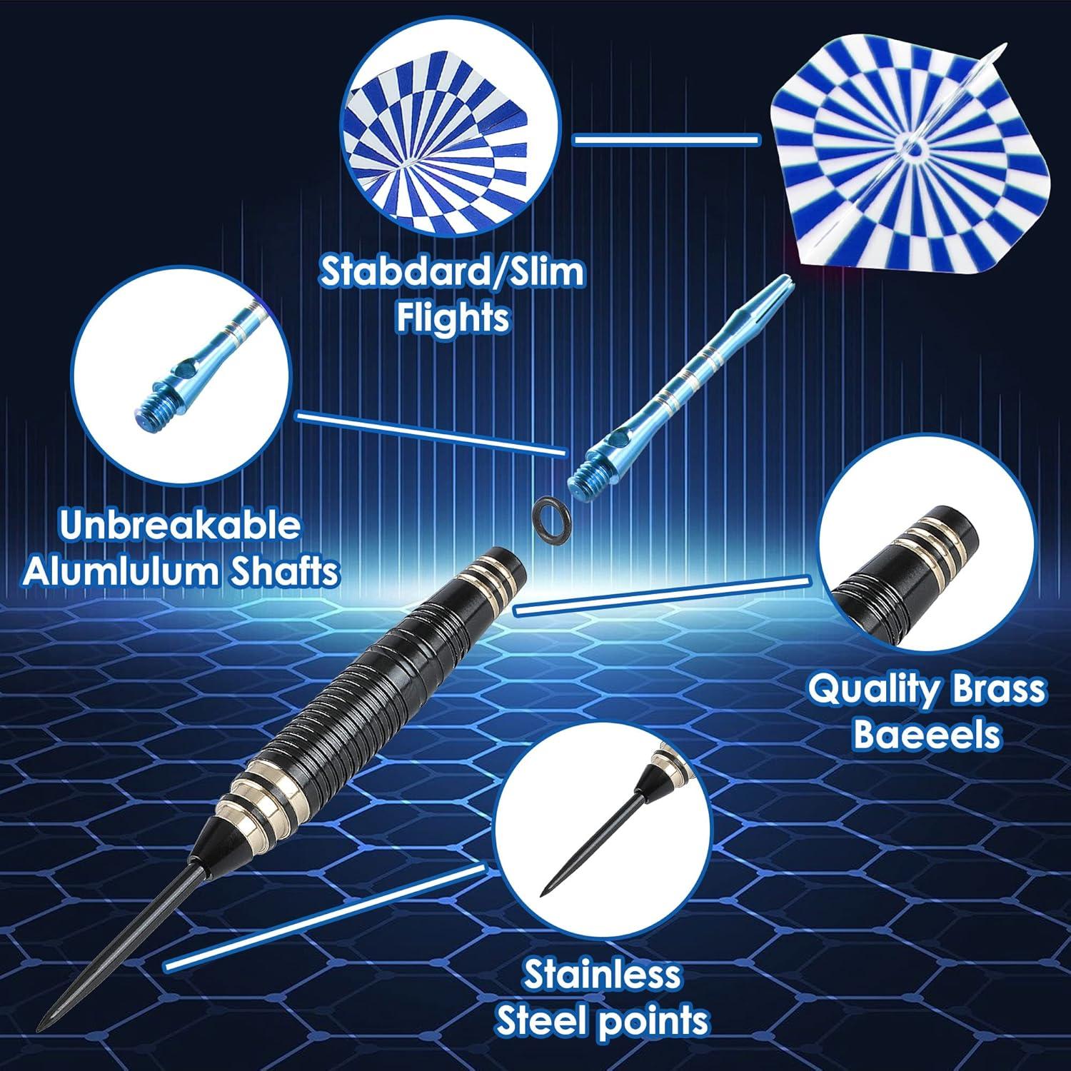 Steeldarts 24g Profi-Set 6 Stück Aluminiumschaft mit Flights und Zubehör, blau