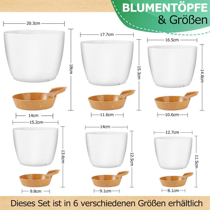 6er-Set Kunststoff Blumentopf mit Untersetzer