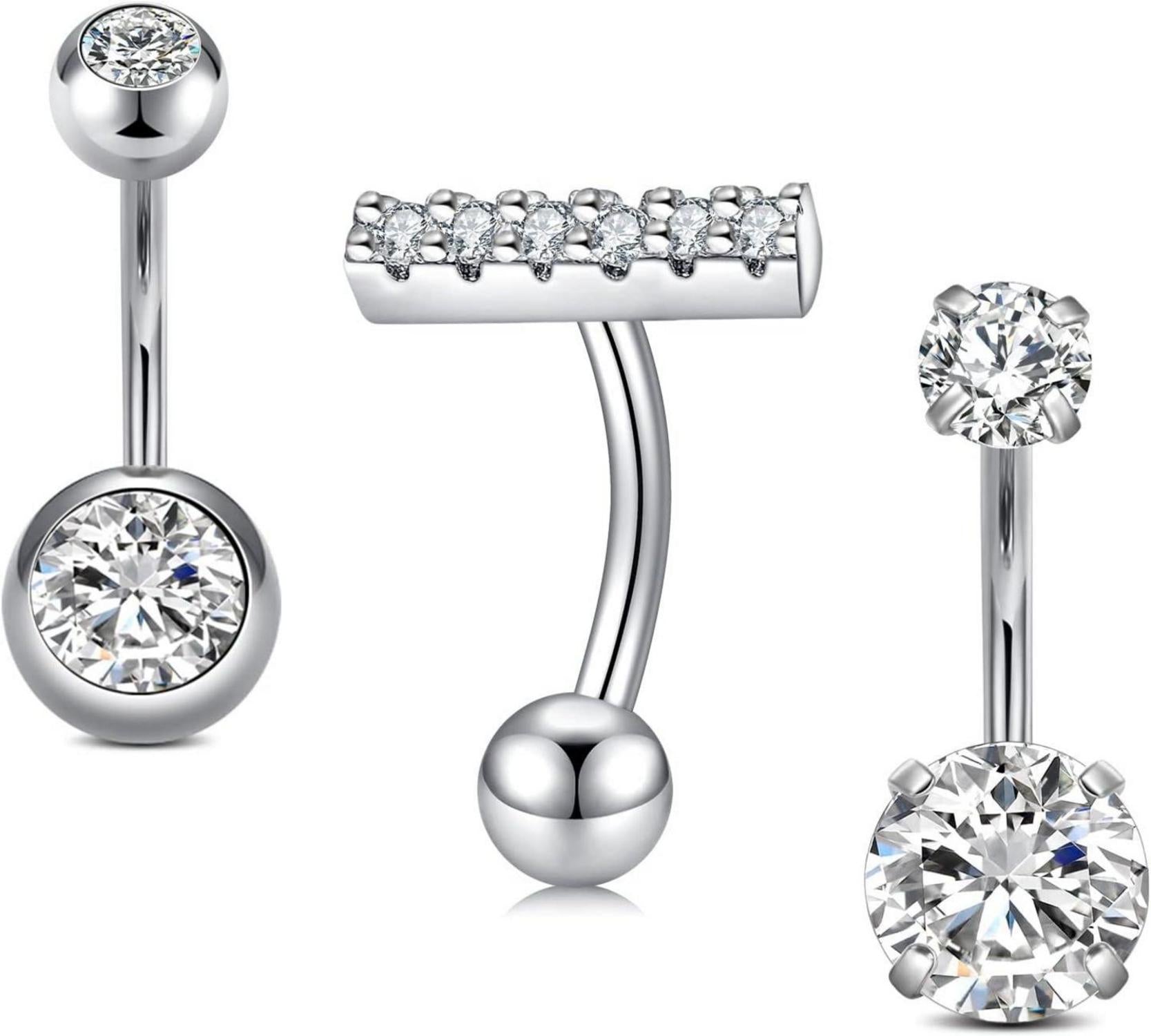 Bauchnabelpiercing Set Chirurgenstahl Silber Opal Diamant Herz
