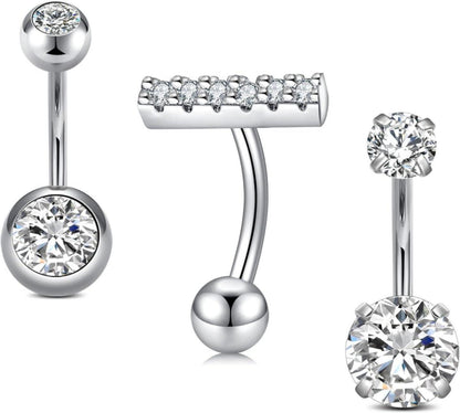 Bauchnabelpiercing Set Chirurgenstahl Silber Opal Diamant Herz