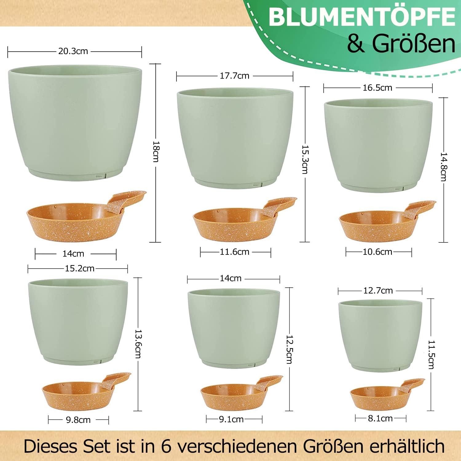 iDattel Kunststoff Blumentöpfe mit Untersetzer 6er-Set in Grün