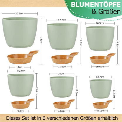 iDattel Kunststoff Blumentöpfe mit Untersetzer 6er-Set in Grün