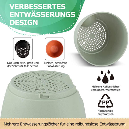 6er-Set Kunststoff Blumentopf mit Untersetzer, Selbstbewässerung, Grün