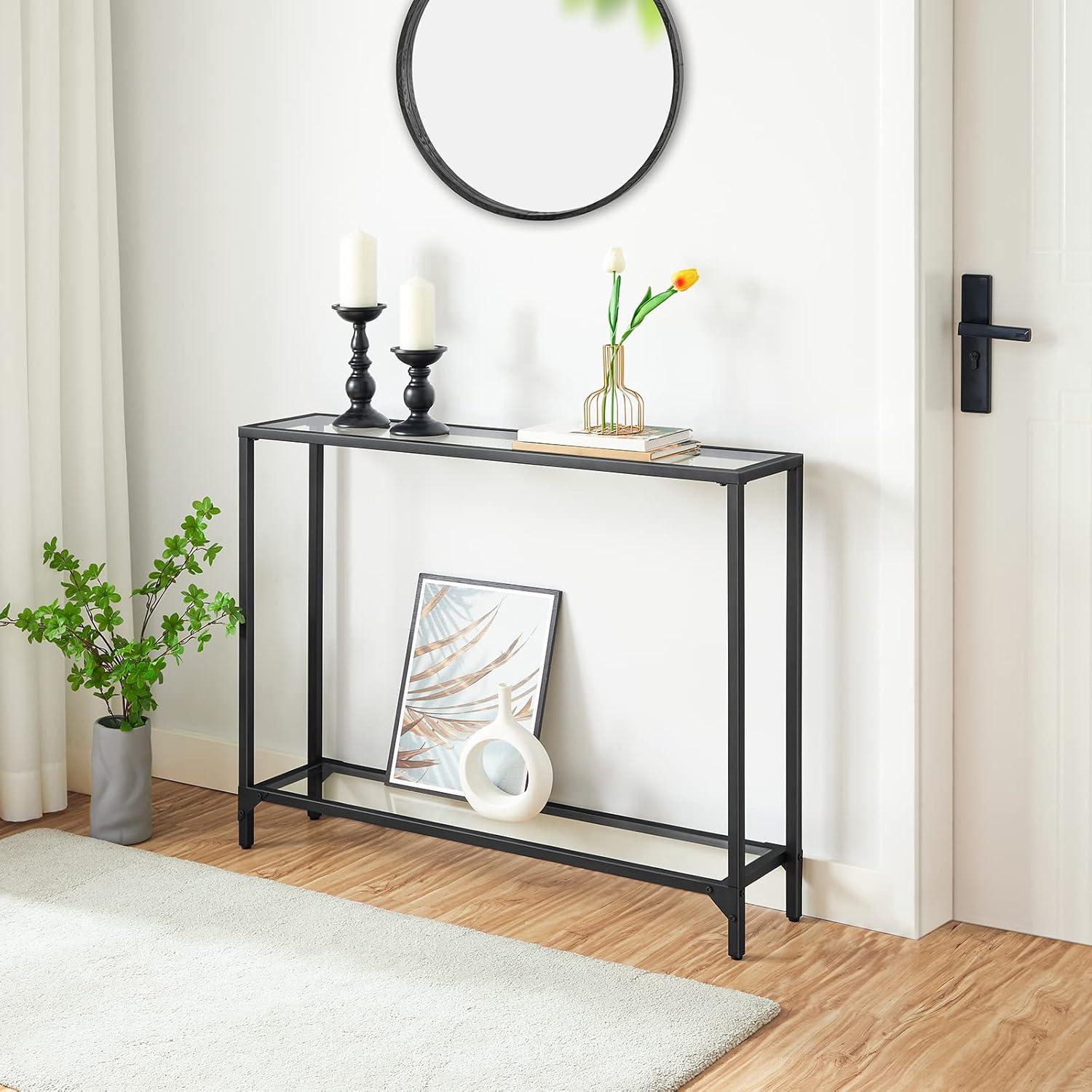 Hoobro Konsolentisch 100cm mit Hartglasplatte Schwarz