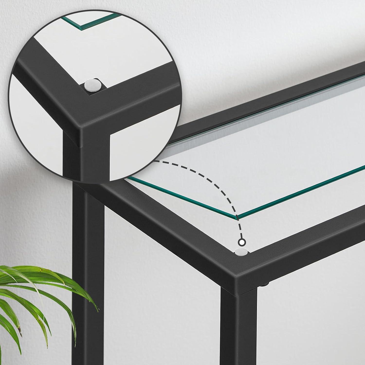 Konsolentisch Hartglas Beistelltisch 100 cm Schwarz Metallgestell