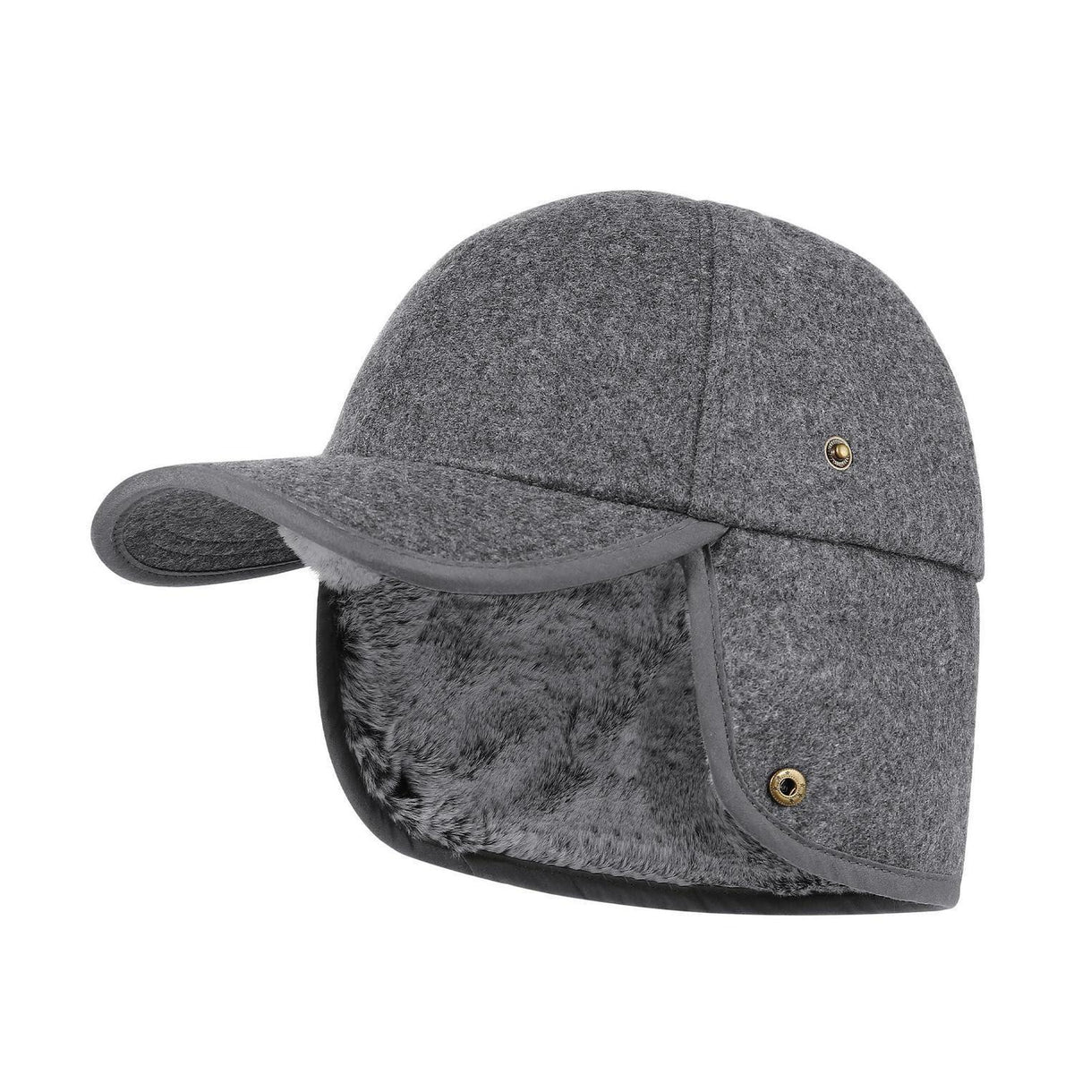 Winter Basecap mit Ohrenklappen Grau, warm gefüttert