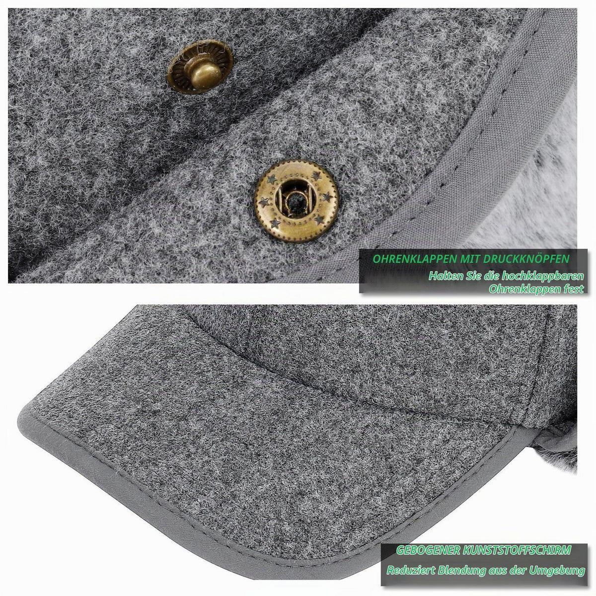 Winter Basecap mit Ohrenklappen Grau, warm gefüttert