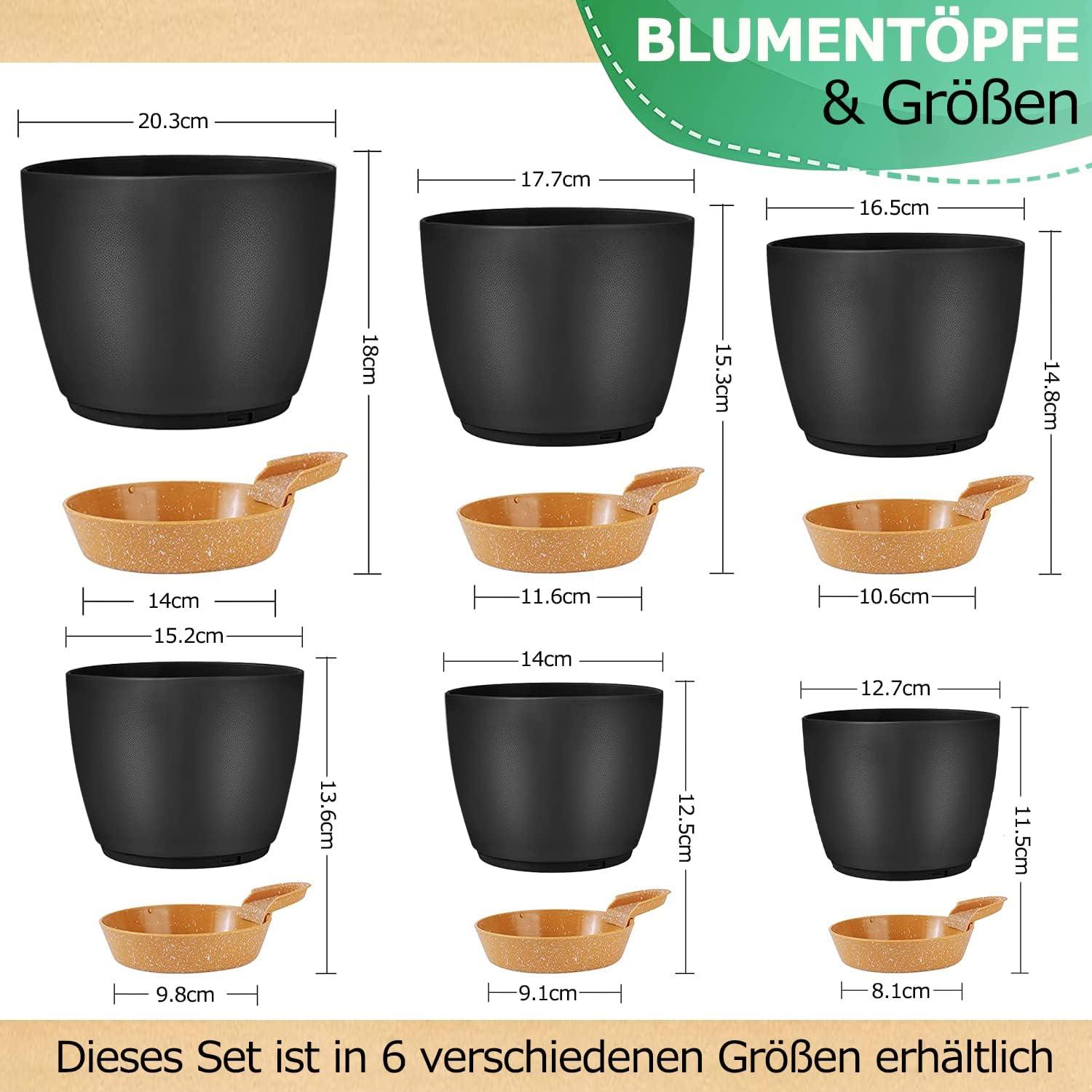 iDattel Kunststoff Blumentöpfe 6er-Set Selbstbewässerung Schwarz