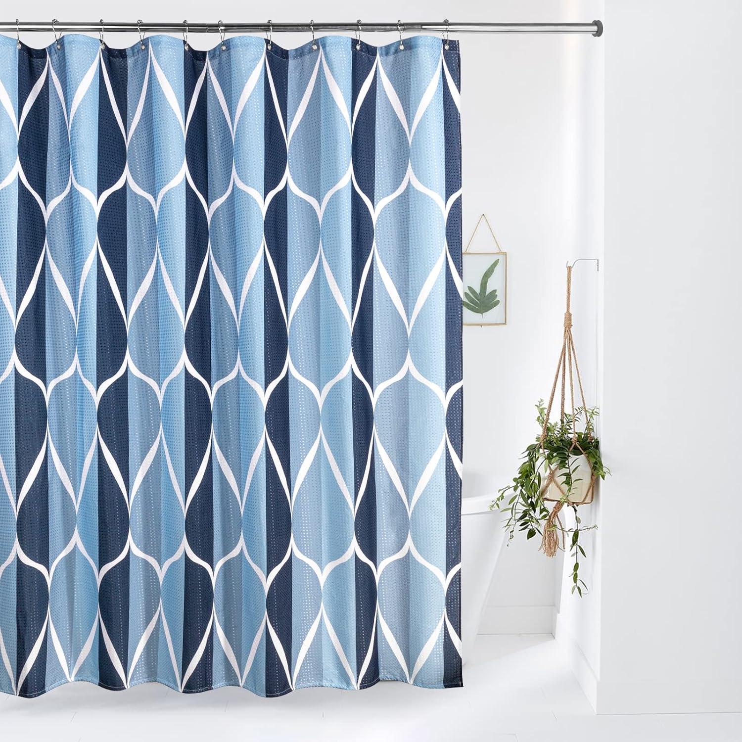 Geometrischer Duschvorhang Stoff Anti Schimmel 182x182cm Blau