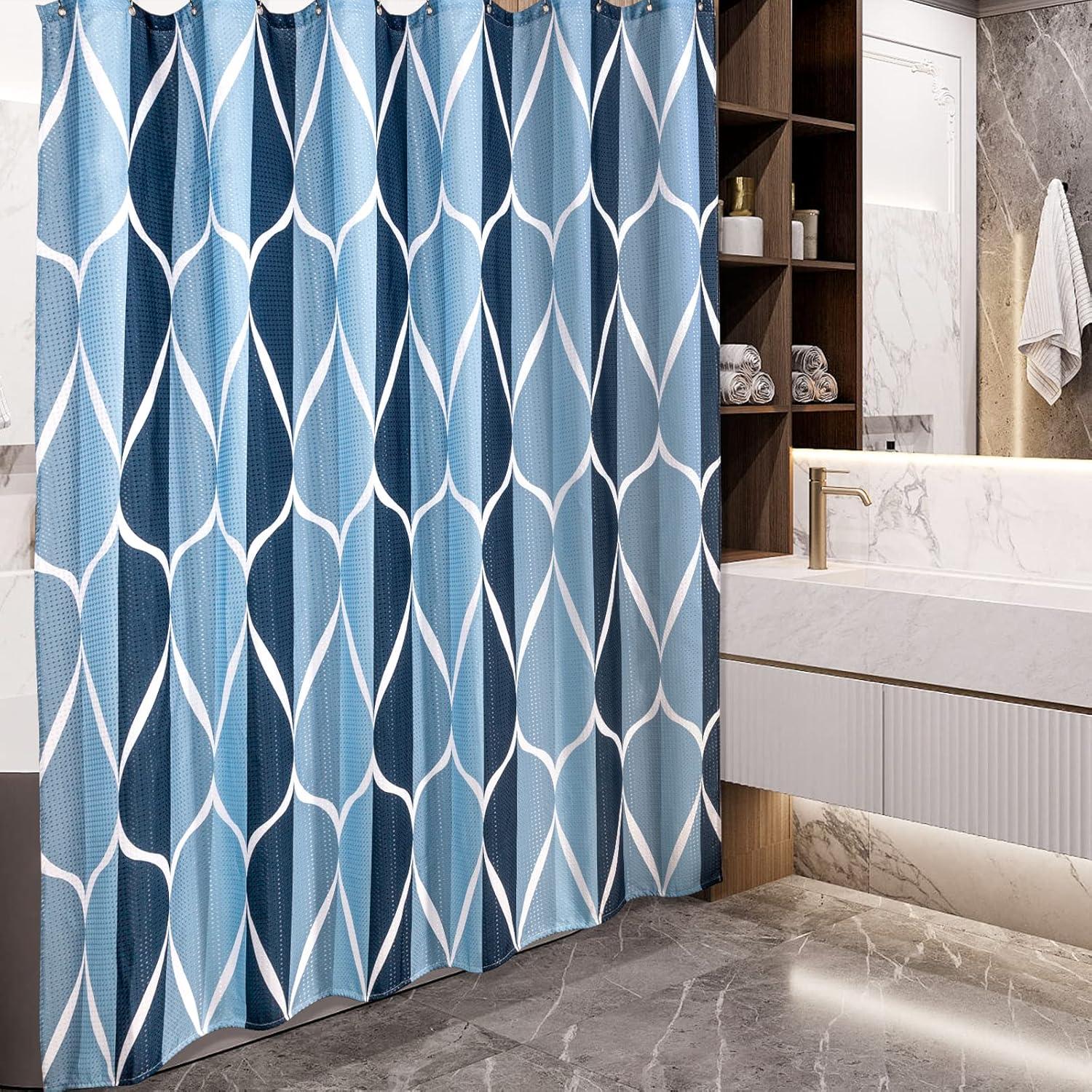 Geometrischer Duschvorhang Wasserdicht Blau 182x182cm 12er
