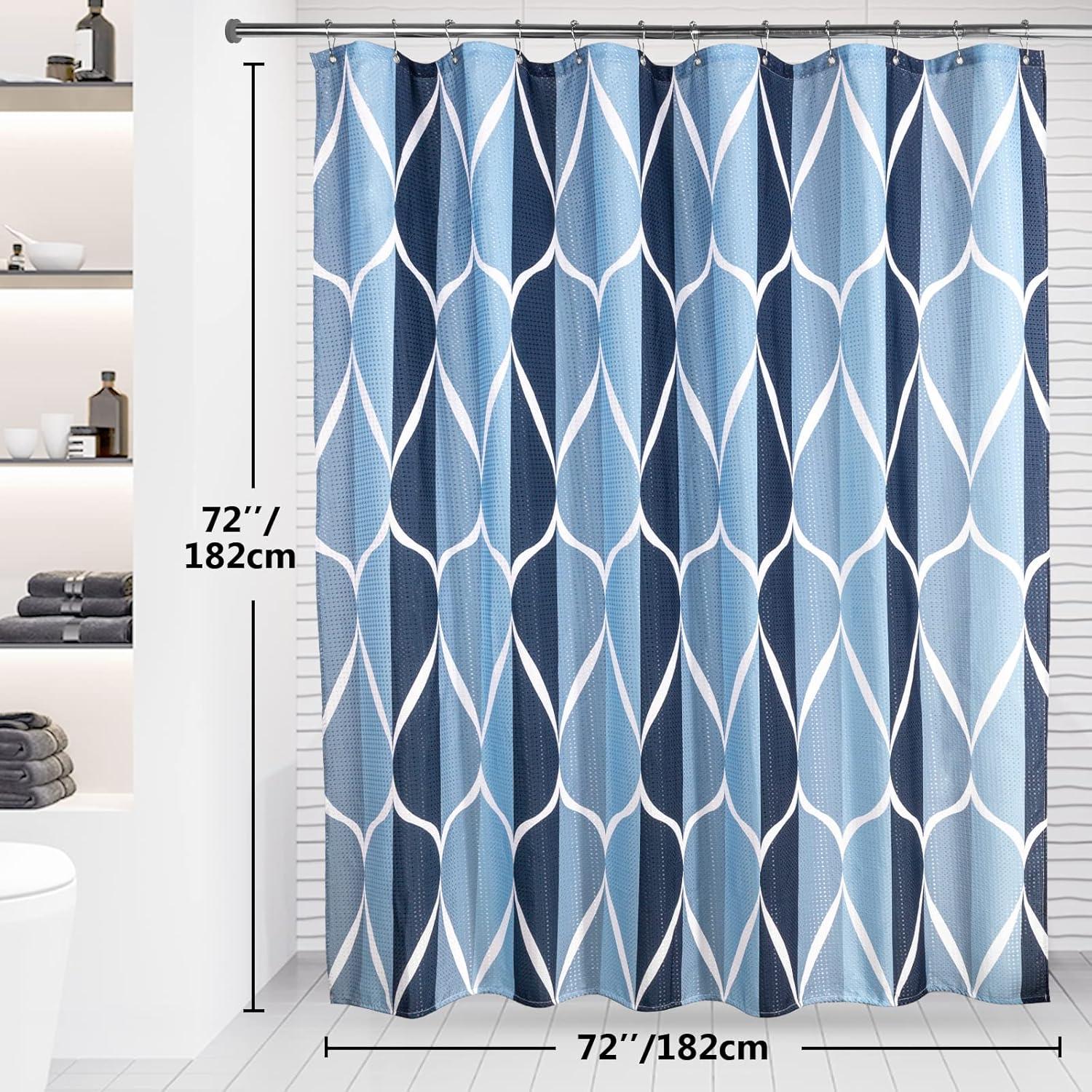 Geometrischer Duschvorhang Anti-Schimmel Stoff Wasserdicht Blau 182x182cm