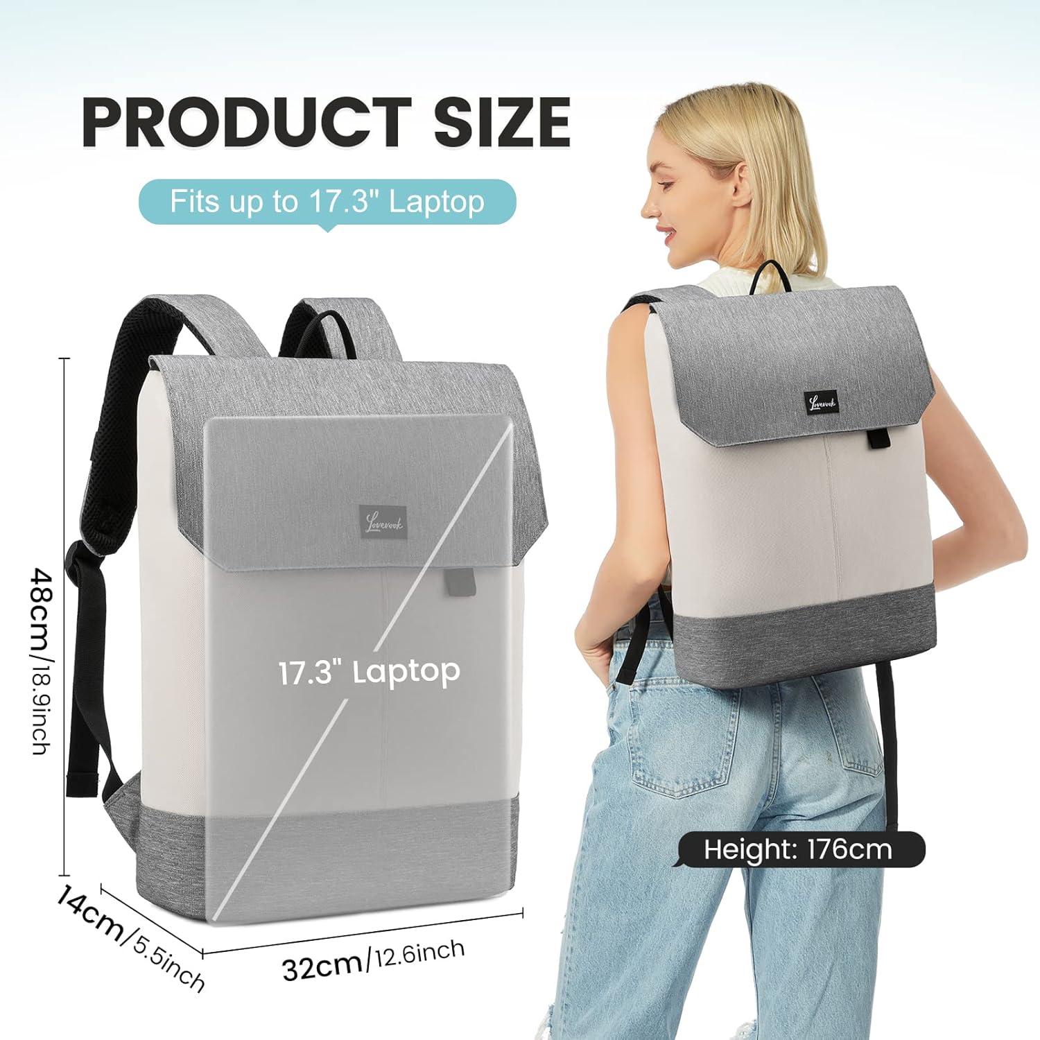 Damen Laptop Rucksack 17 Zoll Wasserdicht Beige Grau