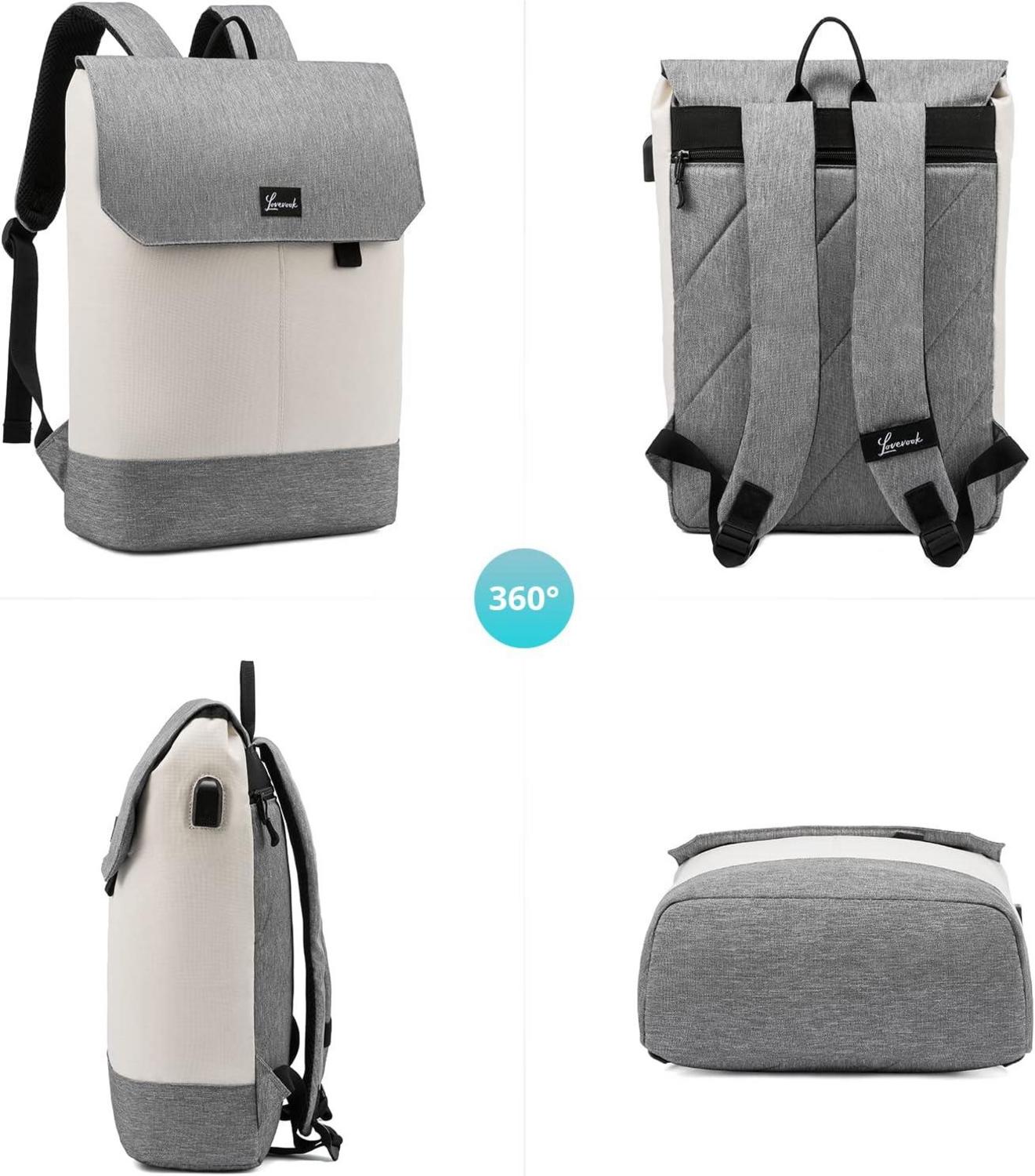 Damen Laptop Rucksack 17 Zoll Wasserdicht Beige Grau