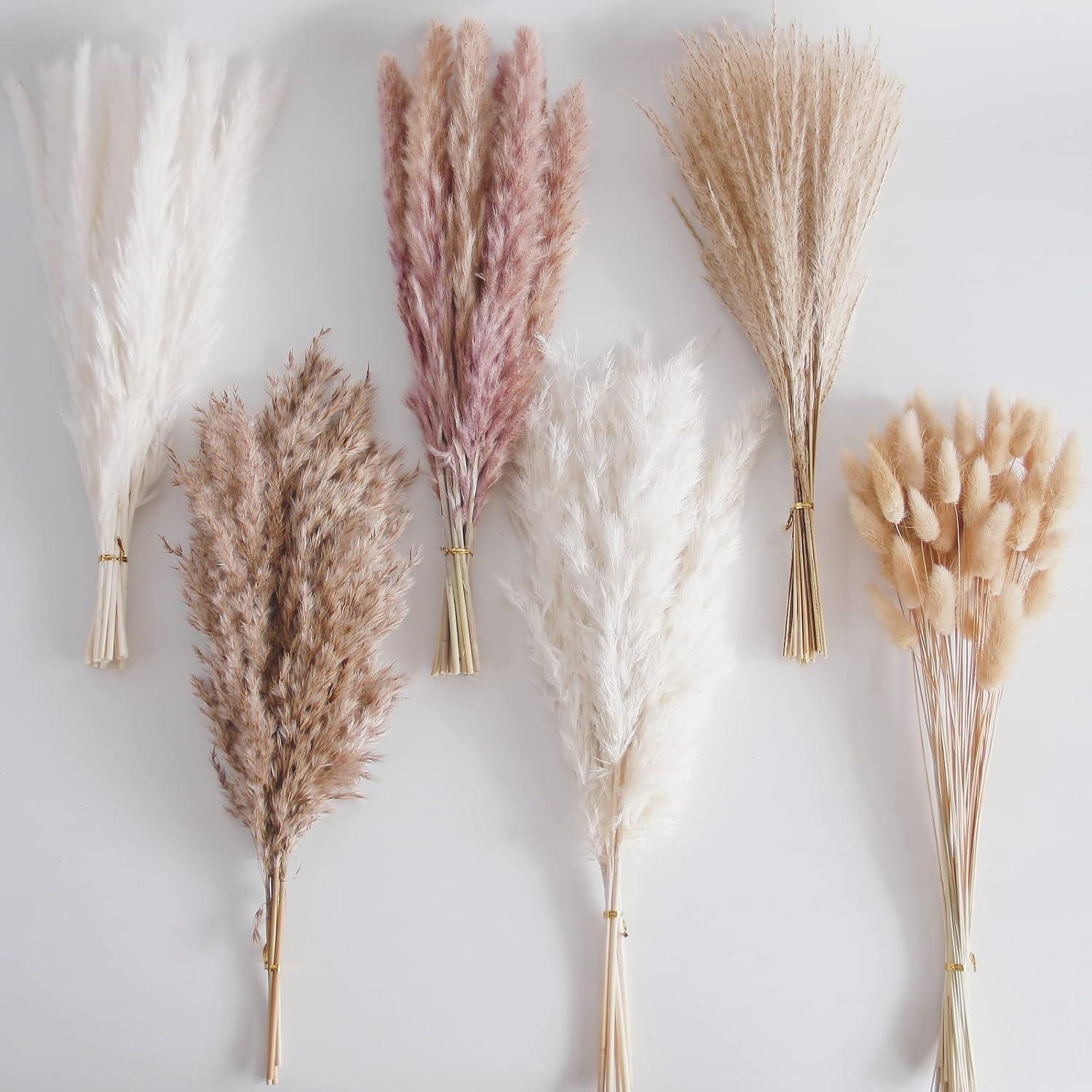 110er Pampas Grass Deko Set Trockenblumenstrauß Natur für Wohnzimmer Schlafzimmer Hochzeit
