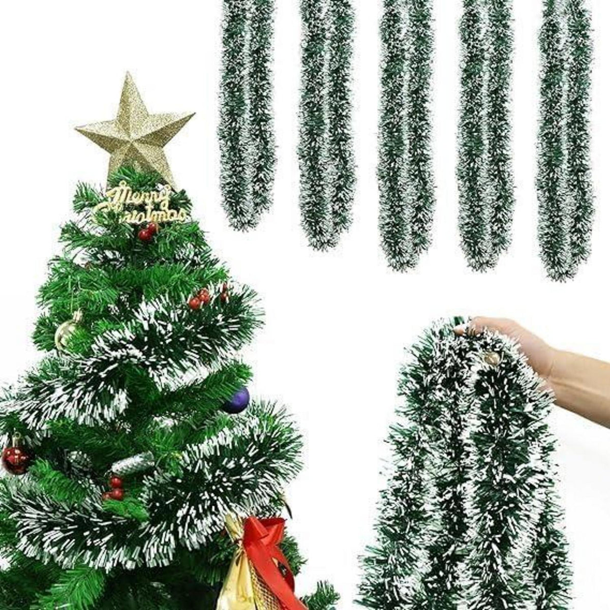 10m Weihnachtsdeko Tannengirlande Grün Weiß festliche Deko